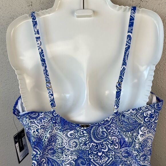 NWT Lauren Ralph Lauren Blue and White Paisley Tankini Top Size 16 - Picture 6 of 6